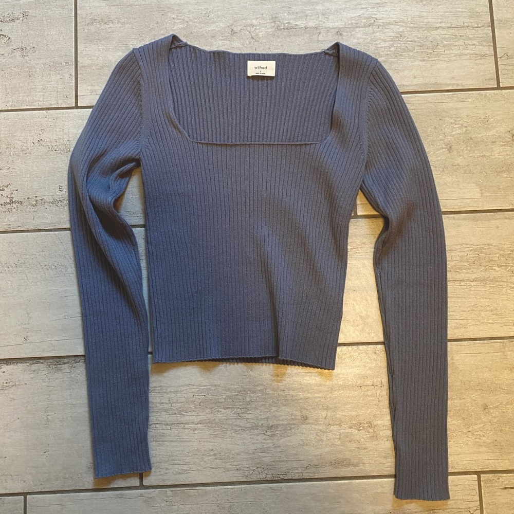 ARITZIA Wilfred square neck ribbed Leighton sweater (blue)